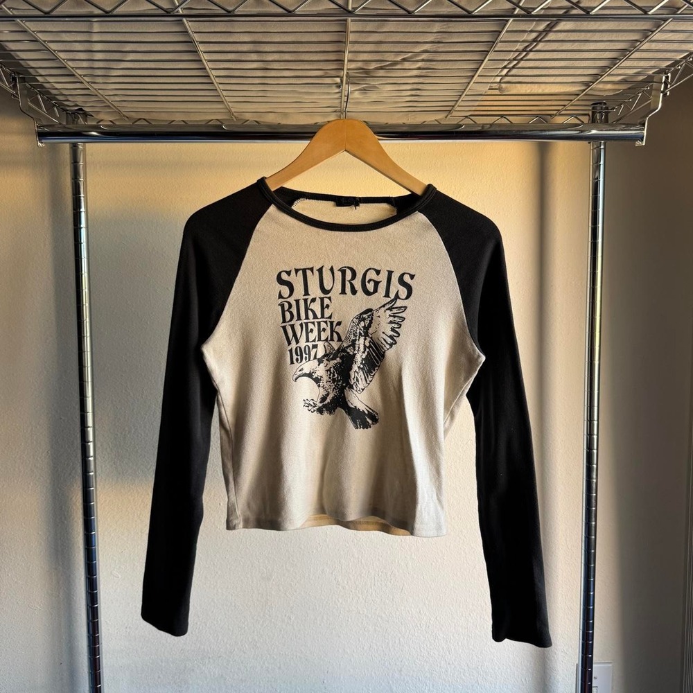 John Galt Vintage Sturgis Bike Week 1997 Raglan Eagle Graphic Tee Black Cream S